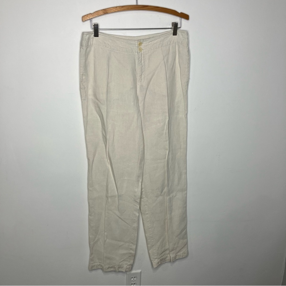 Eileen Fisher 100% Irish linen pants off white womens size medium beach casual